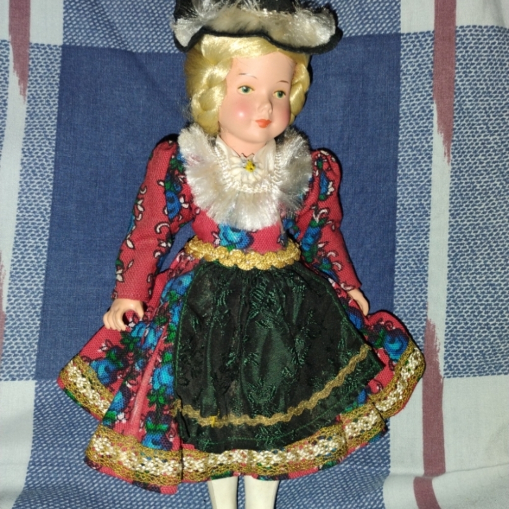 Vintage Celluloid Doll with Floral Dress